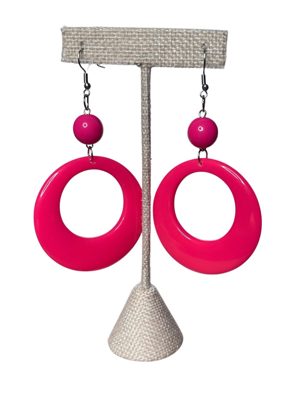Hot Pink Acrylic Hoop Drop Earrings